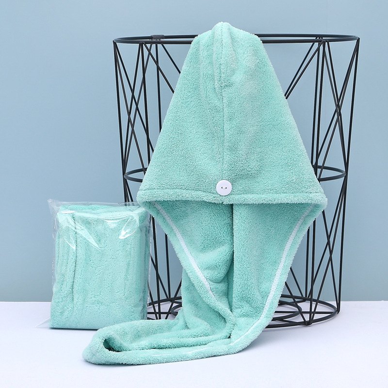 Schnelltrocknendes Mikrofaser Handtuch Haarturban mit Knopf - Mint