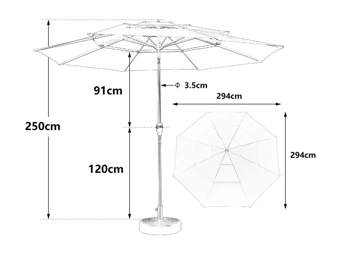 Parasol déporté en acier - 100% tissu polyester - pour balcon jardin plage - Sans Base - 294x294x250cm - Kaki