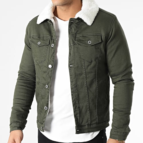 Veste Jean Skinny Fit A Col Mouton ZVS-010 Vert Kaki