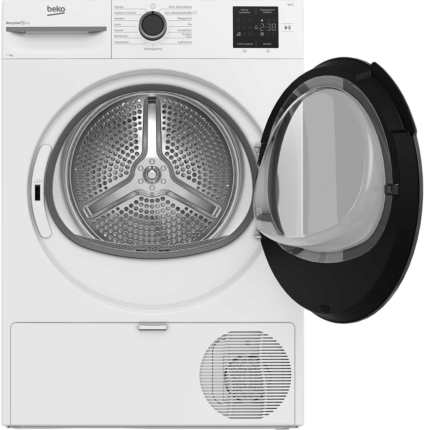 Beko BM3T37210W1 Wäschetrockner, 7 kg, Frontlader Wärmepumpentrockner, 15 Programme, Sensortrocknung, Säulenfähig, Aquawave Schontrommel, Weiß