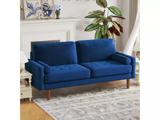 Canapé droit en Velours bleu et bois massif - 3 places - charge max 300kg - 176x78x85cm