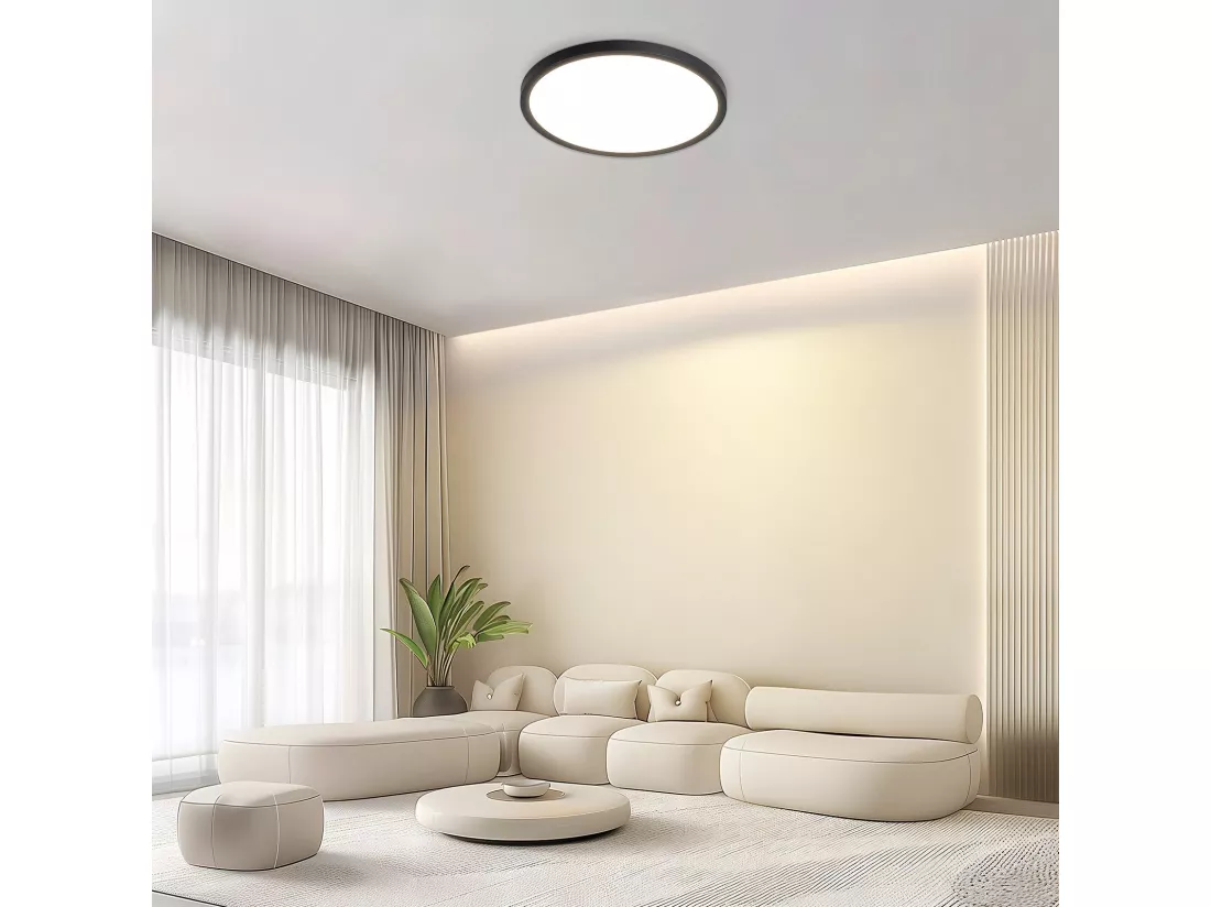 NETTLIFE Plafonnier LED Salle de bain Plat 30CM 24W Rond Blanc Plafonnier Cuisine Non-variable