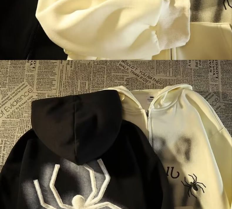 Bay Go Mall - Hoodie met rits en spinnenletters