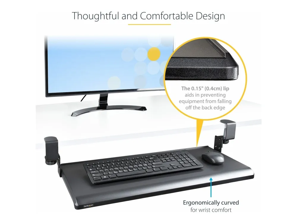 StarTech.com Under-Desk Keyboard Tray, Clamp-on Keyboard Holder, Supports up to 12kg (26.5lb), Sliding Keyboard and Mouse Drawer with C-Clamps, Height Adjustable Keyboard Tray - Black - Ergonomic Keyboard Tray (KEYBOARD-TRAY-CLAMP1) - Tastaturbakke -