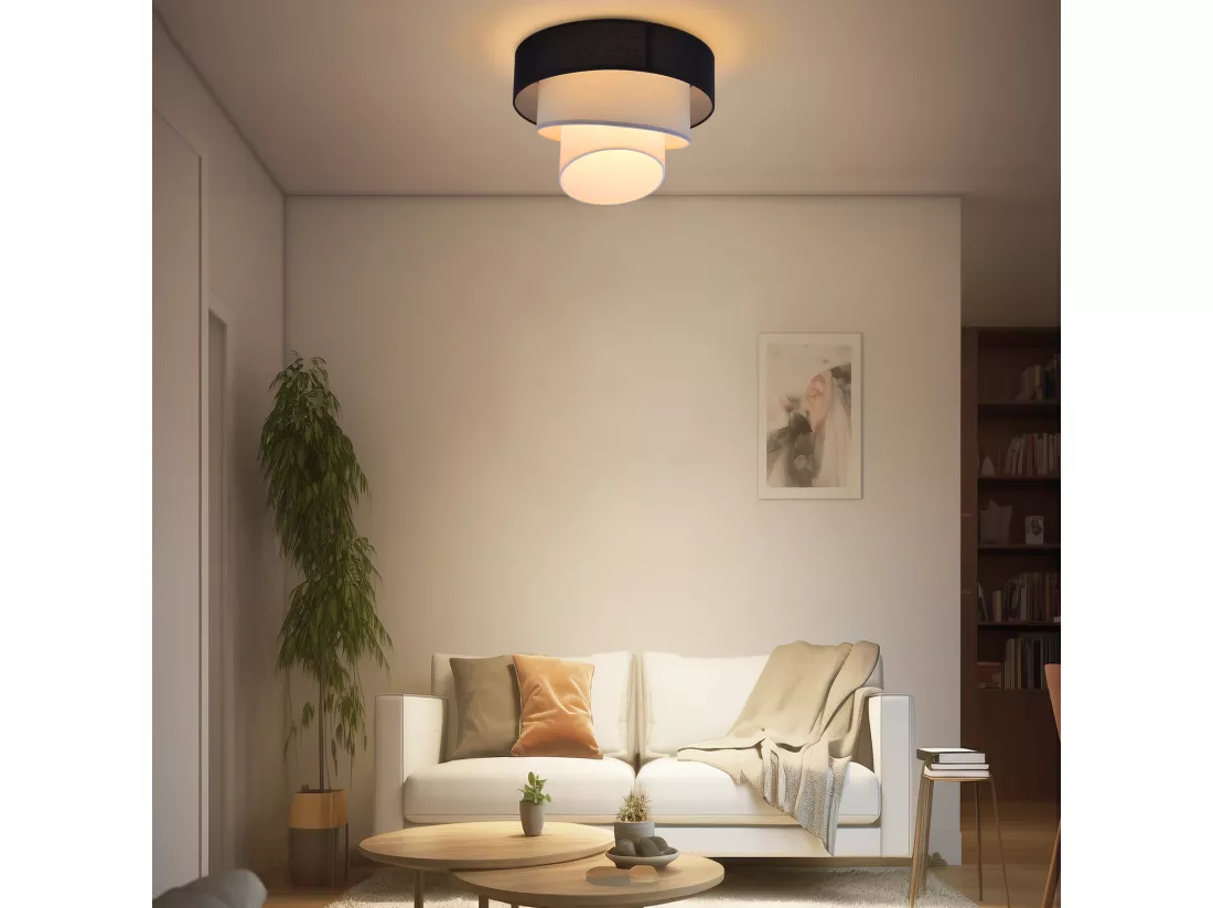 NETTLIFE Plafonnier salon plafonnier abat-jour en tissu Ø40cm blanc chaud E27 moderne noir