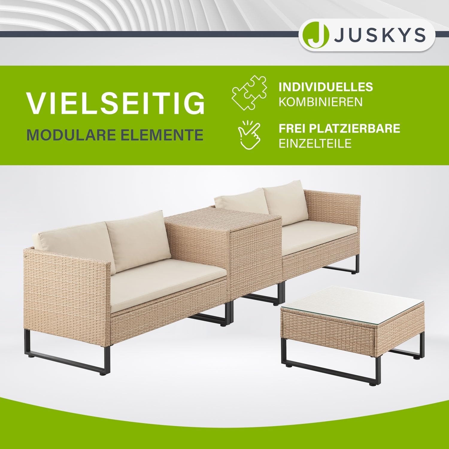 Juskys Outdoor Polyrattan Lounge Santorini - Gartenlounge mit Beistelltisch & Auflagenbox - Gartenmöbel Set Rattan Sitzecke wetterfest - Creme