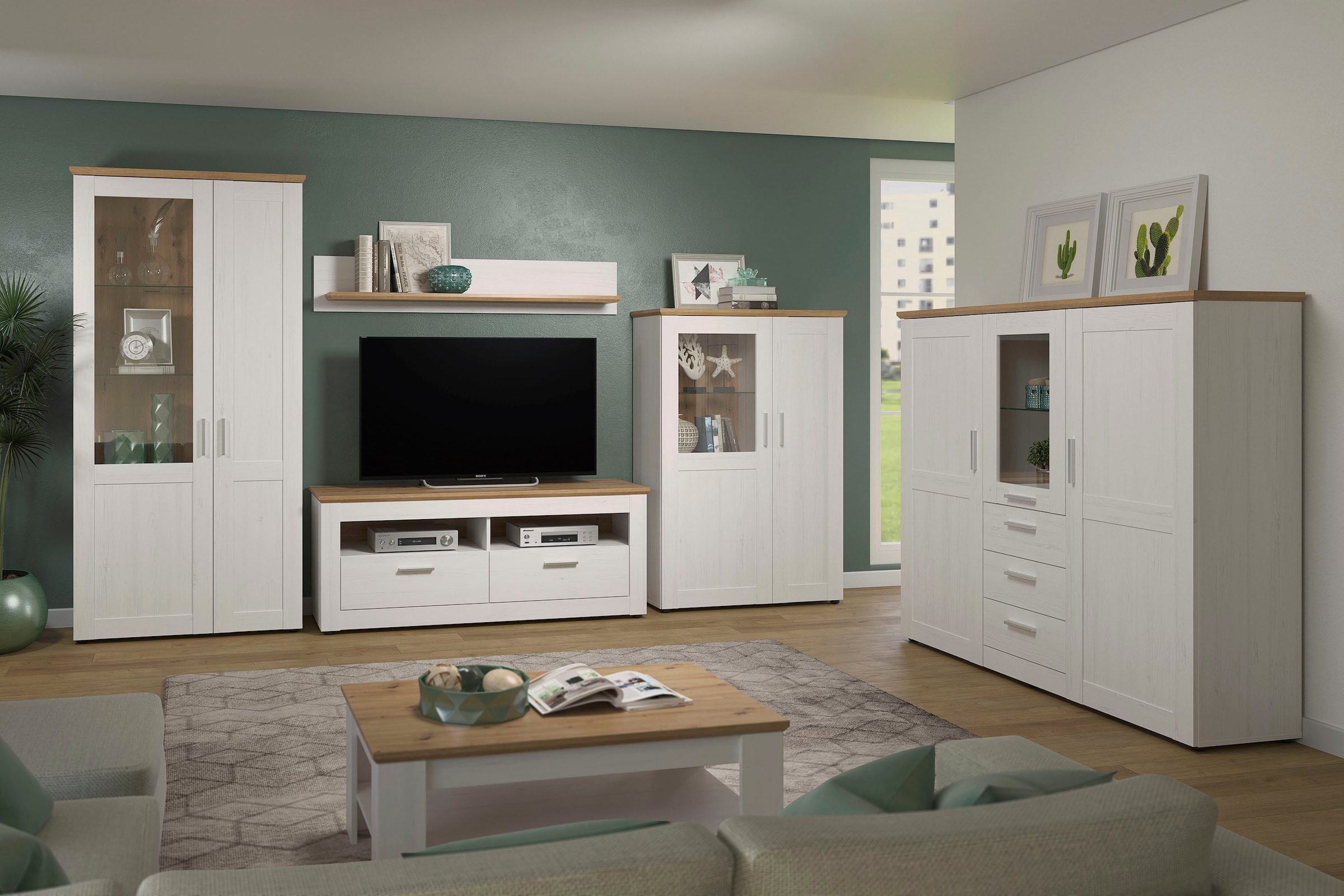 Home affaire Highboard »Nybro« Vitrine, wechselseitig montierbarer Türanschlag, Breite 159 cm