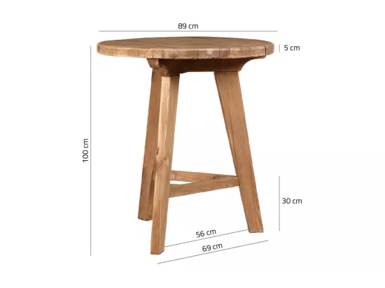 Table de bar ronde D. 89 cm en bois massif pin recyclé - CHALET