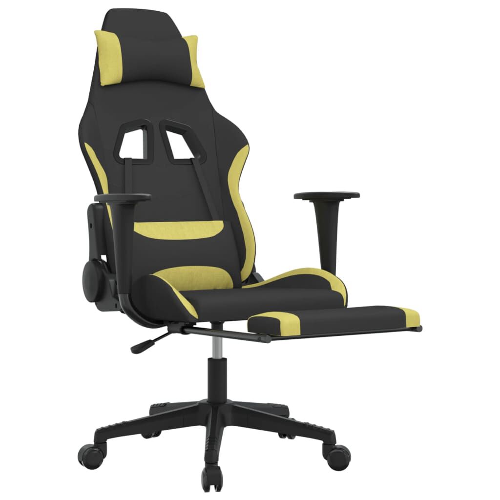 vidaXL Gaming stoel met voetenbank, zwart en lichtgroen, stof