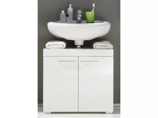 Meuble sous vasque mélaminé blanc. L-H-P : 60 - 56 - 34 cm