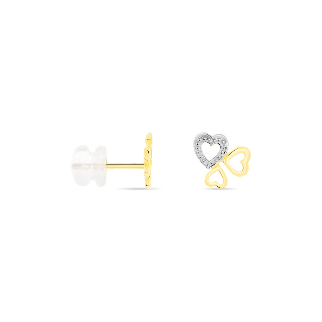 Boucles D'oreilles Puces Anne-maudae Triple Coeurs Or Bicolore