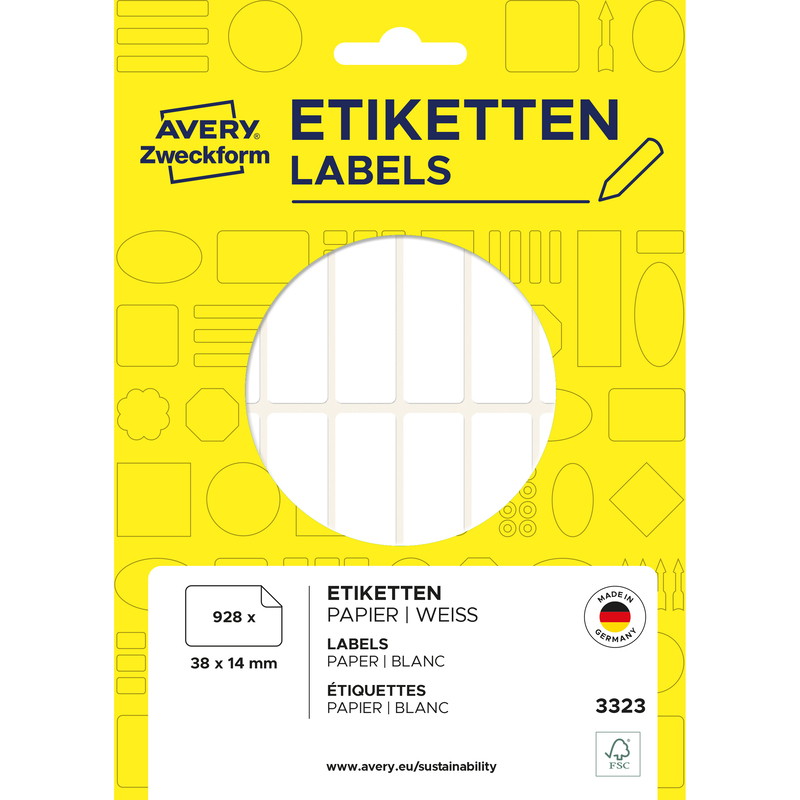 Avery Zweckform Vielzwecketiketten, 3323, 38 x 14 mm, weiss