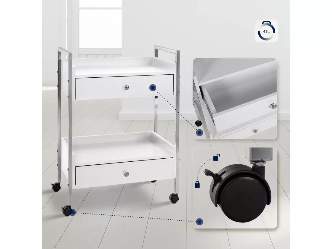 Chariot de service - Métal & Acier inoxydable - Blanc - Luxus