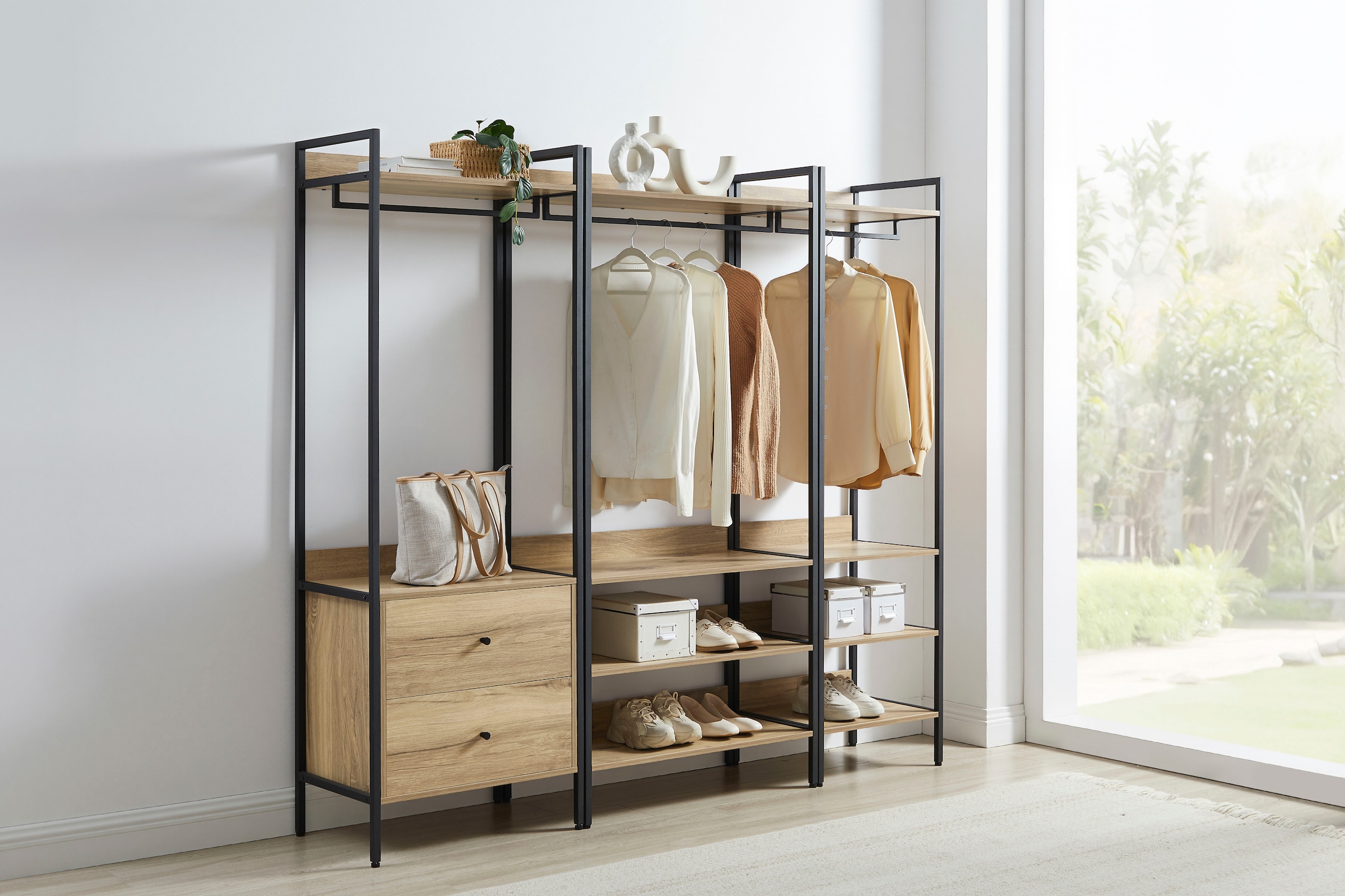 GOODproduct Garderobenschrank »Tayler« pflegeleichte Melaminoberfläche, Metallgestell, natürliche ABS-Kanten