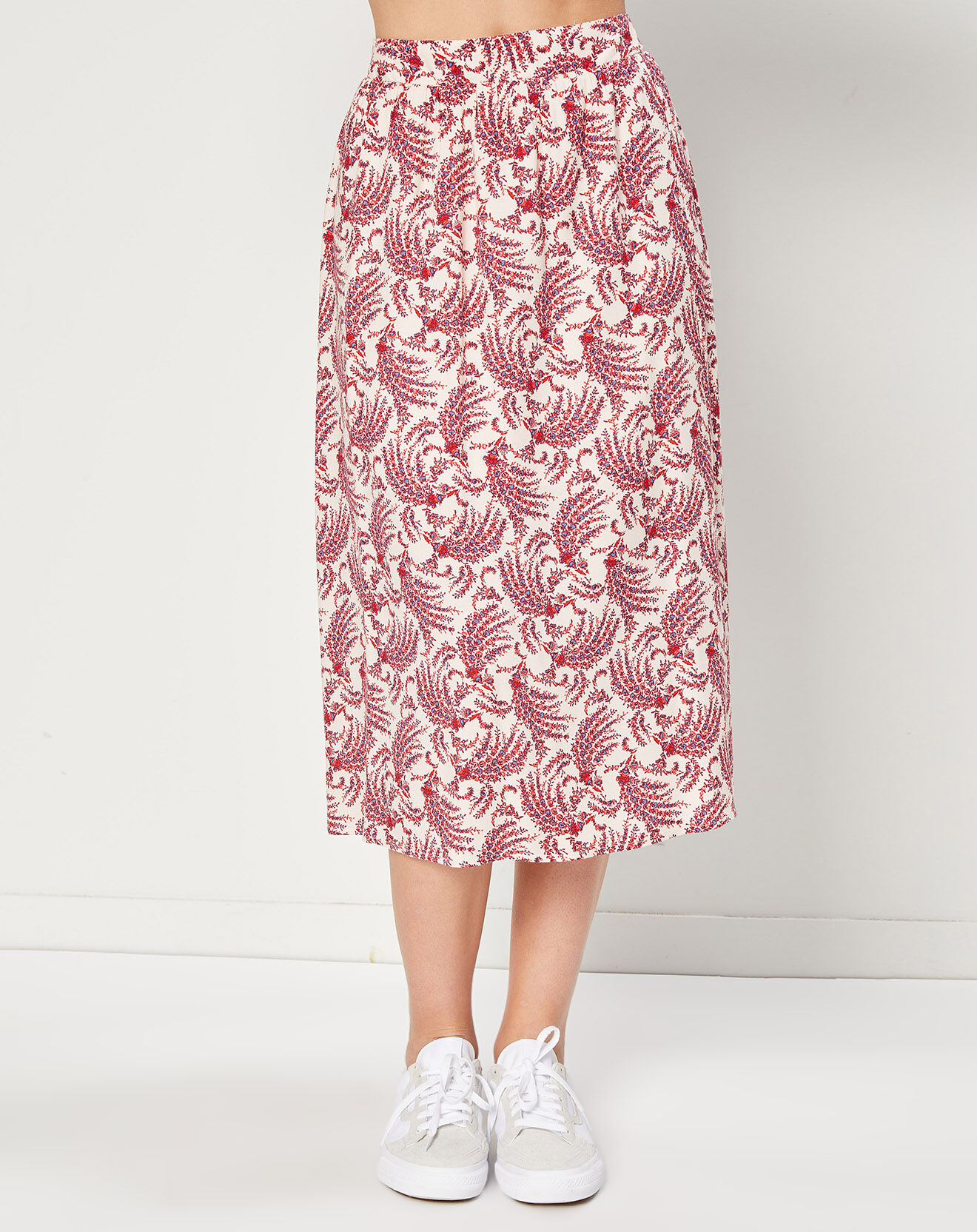 Esprit Jupe midi fluide imprimée rouge/blanc