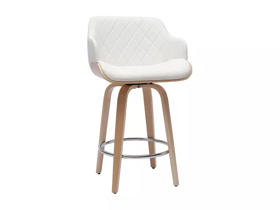 Tabouret de bar design pivotant 360° blanc et bois clair H65 cm LUCIEN