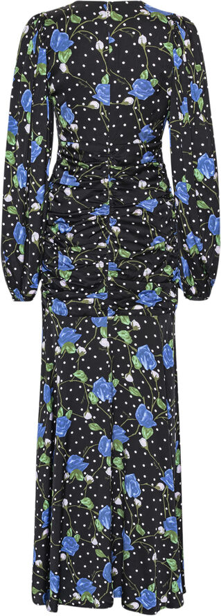 ROTATE Birger Christensen Satin Maxi V-Neck Dress Dot stemed rose   tap shoe comb.