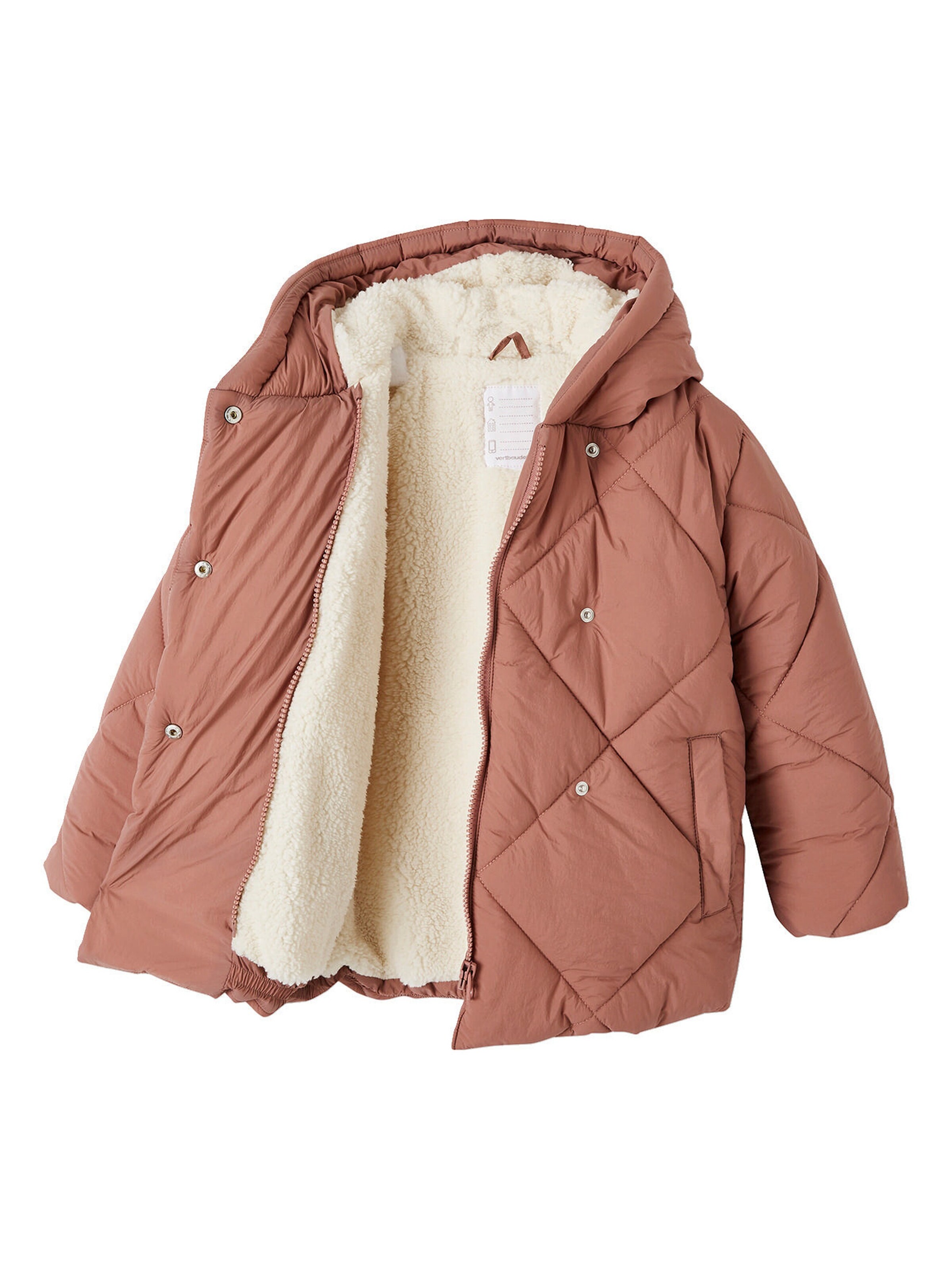 Vertbaudet Mädchen Kapuzen-Steppjacke mit Teddyfleece-Futter, Wattierung Recycling-Polyester blush