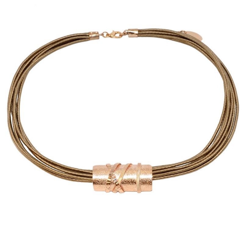 Collier ras du cou en plaqué or rose martelé à la main avec des fils métalliques - Bijou de créateur