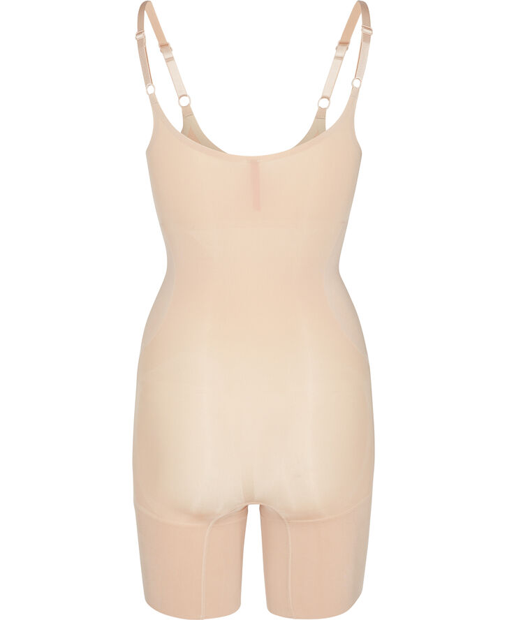 Spanx OnCore Open-Bust Mid-Thigh Bodysuit Beige