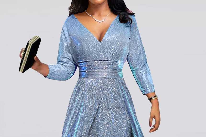 Lexama - 3/4-mouw V-hals glitter jumpsuit