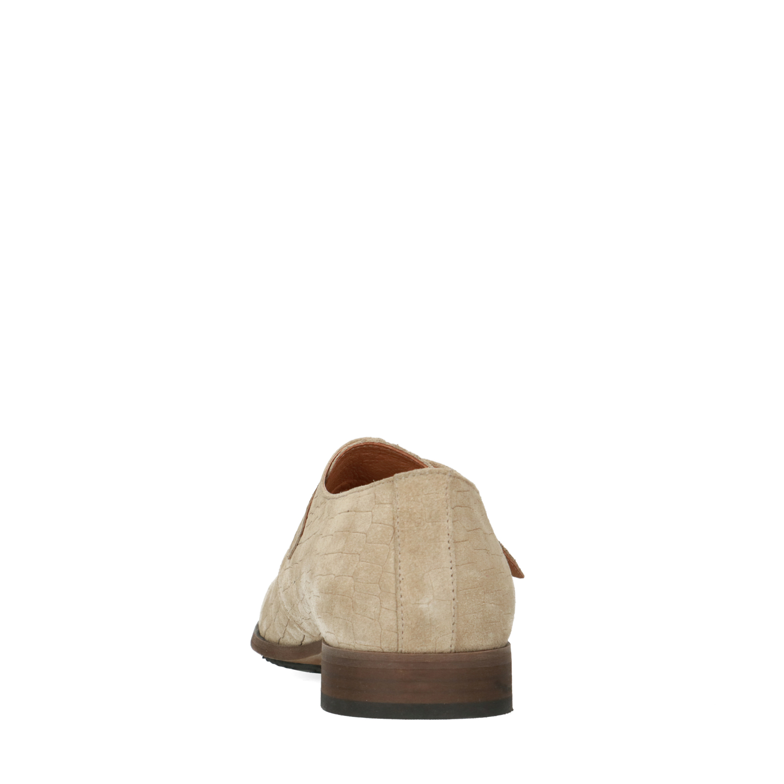Beige suède gespschoenen met print