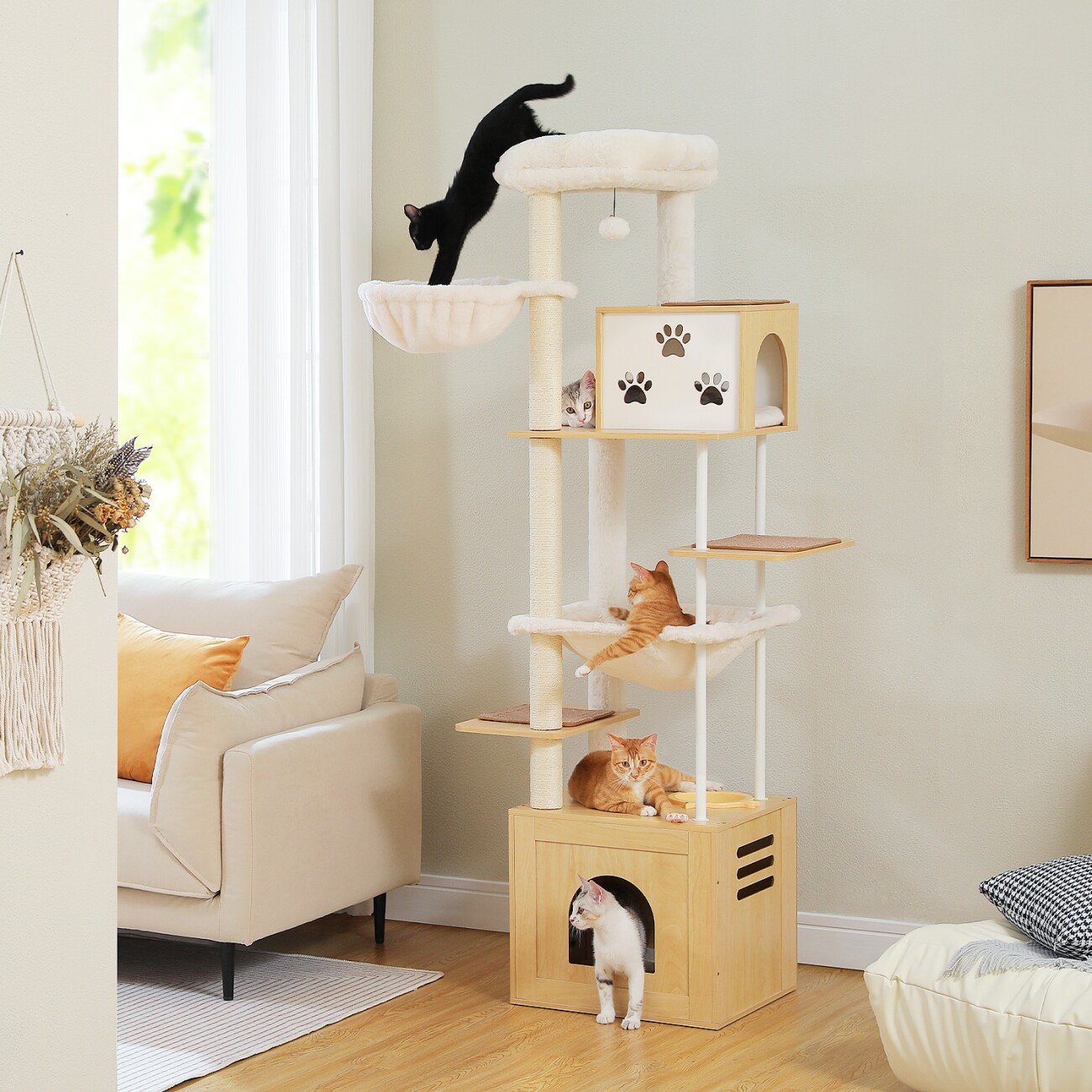 Pawz Road 190 Kratzbaum mit Futterplatz beige