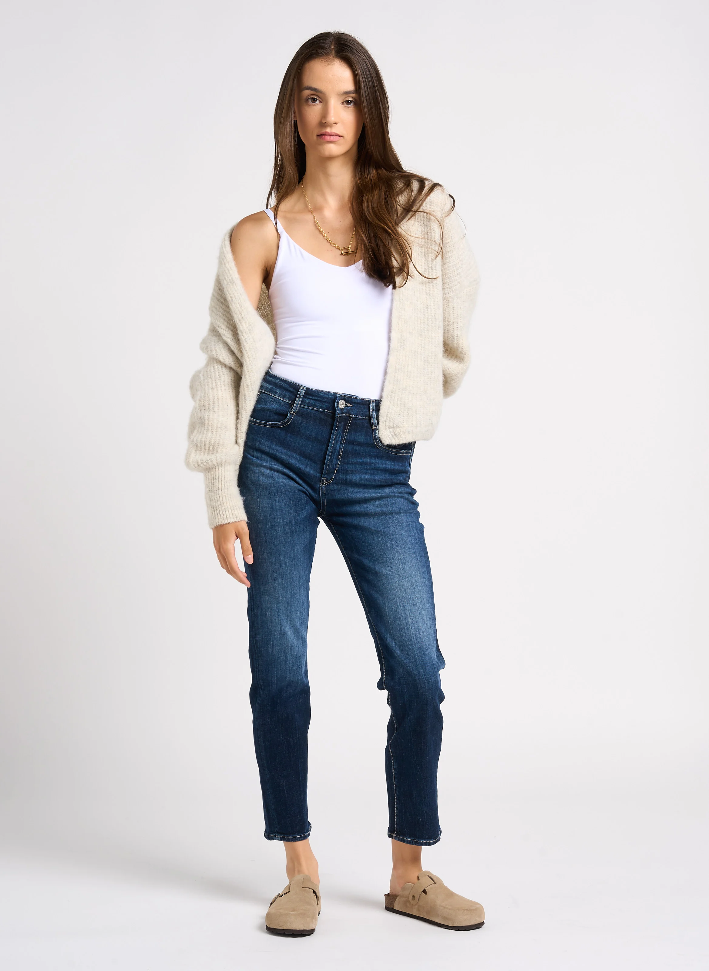 400/17 - Jean slim taille haute délavé | Bleu
