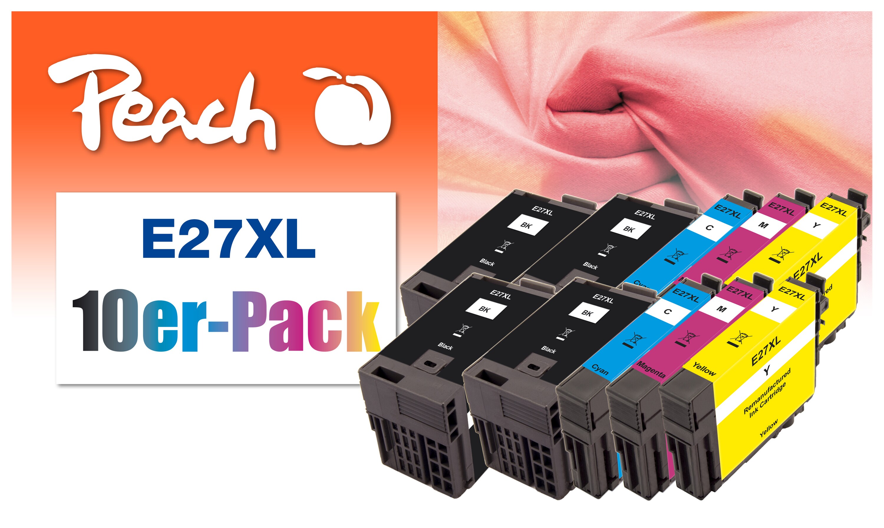 Peach E2710 Druckerpatronen XL (2*bk, bk, c/m/y) ersetzt Epson T2716, No. 27XL, C13T27164010*2 für z.B. Epson WorkForce WF -3600 (wiederaufbereitet)