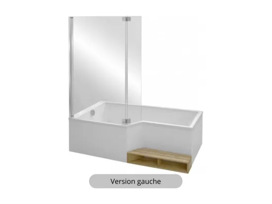 Baignoire bain douche JACOB DELAFON Neo 180 x 90 gauche + pare bain + tablier + étagère