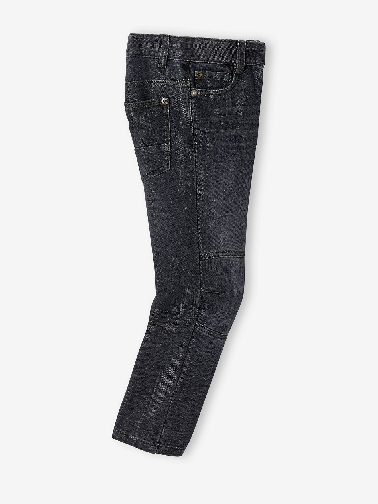 Calça jeans reta indestrutível com rasgos nos joelhos, para meninos, lavagem média cinza.