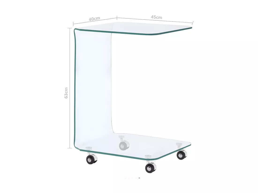 Table d'appoint sur roulettes verre trempé transparent Niu