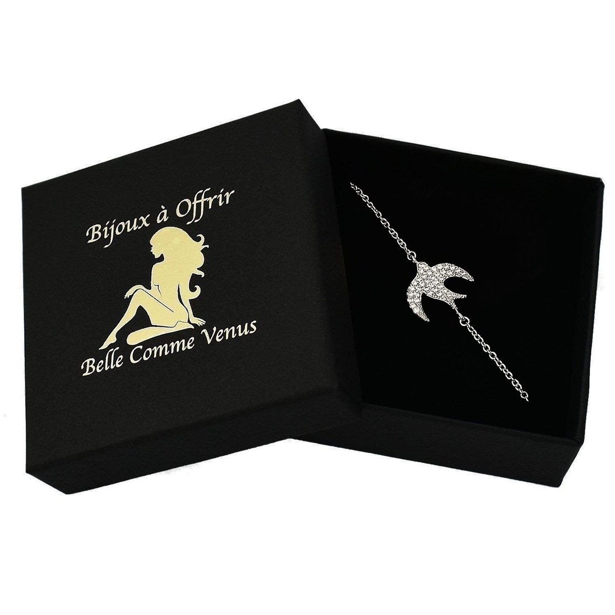 Bracelet hirondelle oiseau d'oxydes de zirconium Argent 925 Rhodié