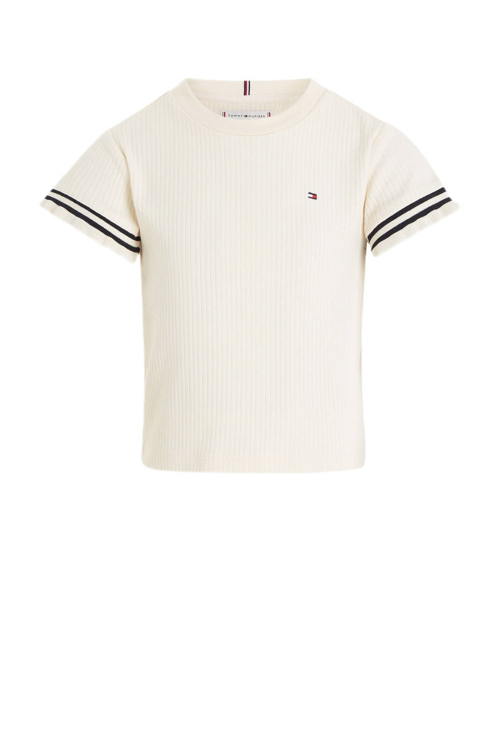 Tommy Hilfiger ribgebreid T-shirt met logo ecru