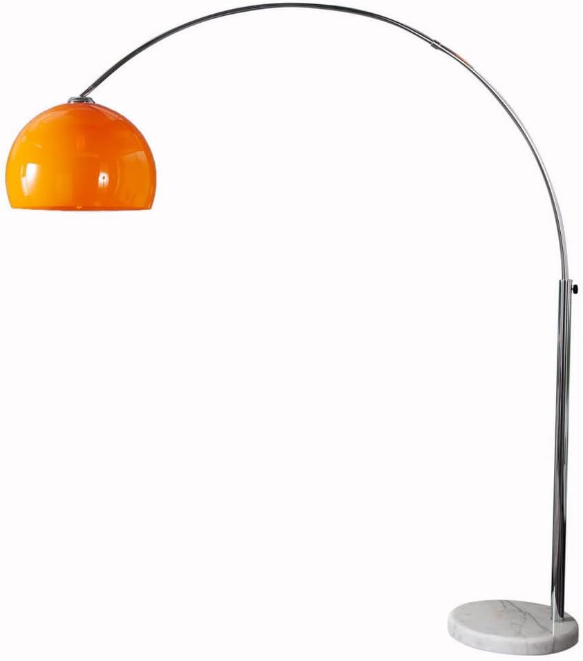 Design Retro Lounge Bogenlampe LUXX Orange & Chrom glänzend mit Marmorfuß Weiß 175-205cm Höhe verstellbar