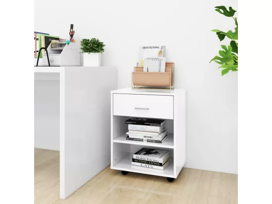 Armoire à roulettes Blanc brillant 46x36x59cm Bois d’ingénierie