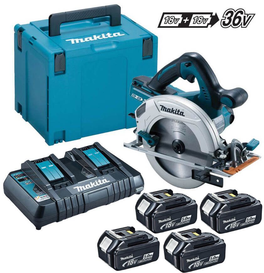 Makita DHS710PT4J 36V (2x18V) Li-ion accu cirkelzaag set (4x5.0Ah) in Mbox - 190mm
