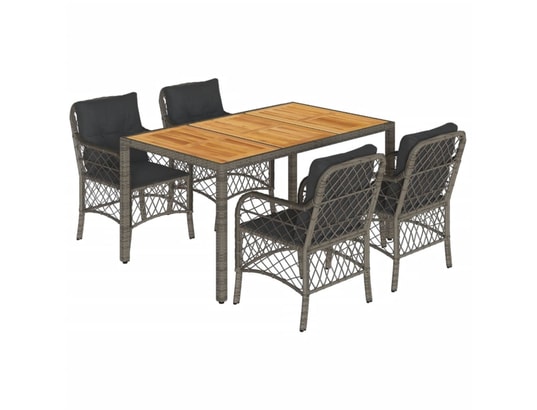 VIDAXL - Ensemble table et chaises Ensemble à manger de jardin 5 pcs coussins gris résine tress...