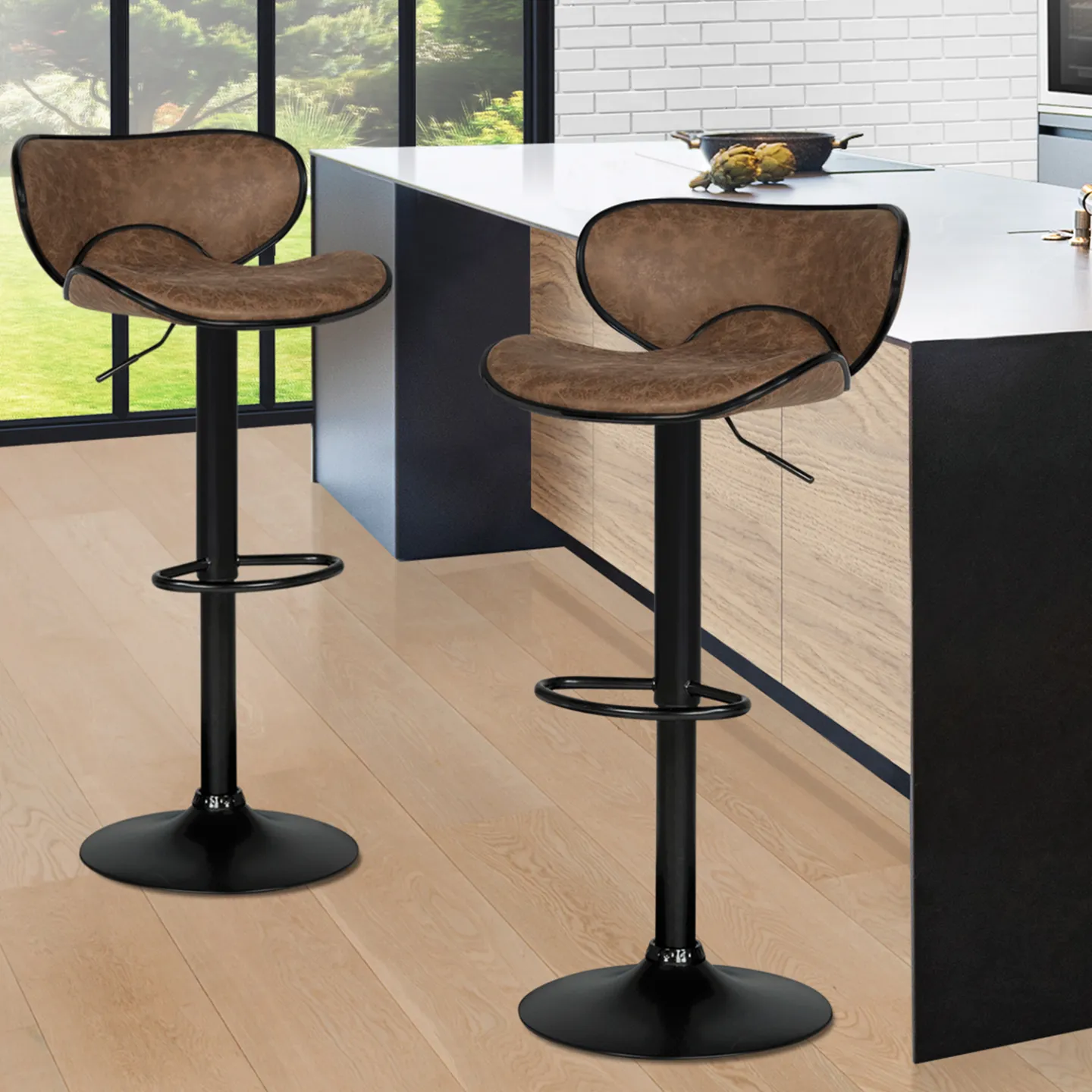 Lot de 2 tabourets de bar SAM marron vintage