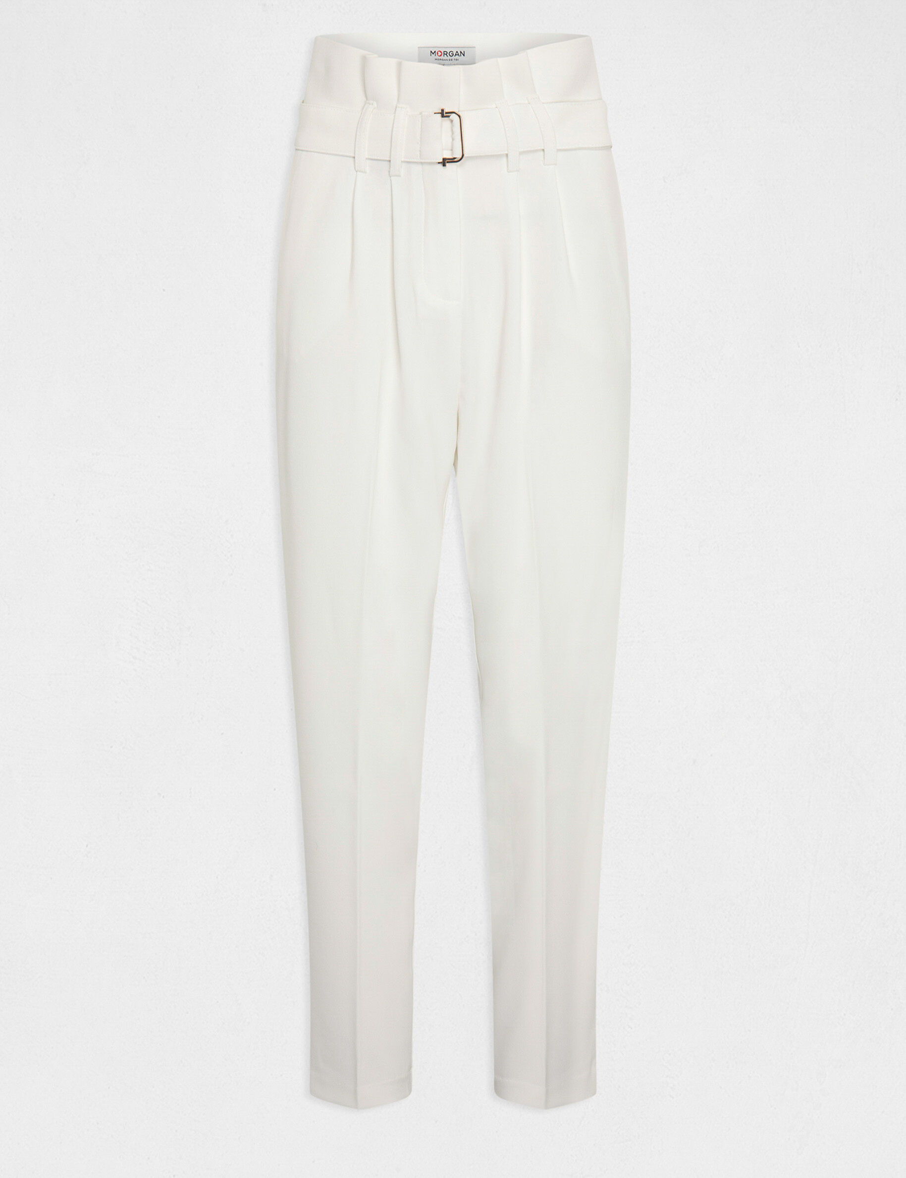 Pantalon paperbag ceinturé ecru femme - ecru