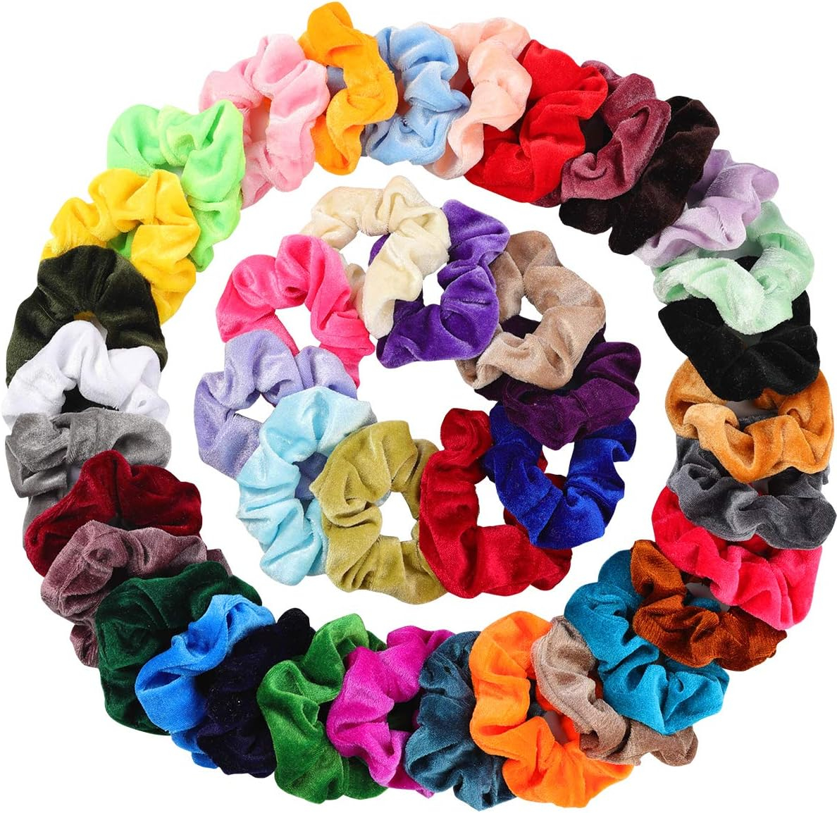 (40er Set) Ø5cm Scrunchies Elastische Samt Haargummis Haarschmuck Haarband - Bunt