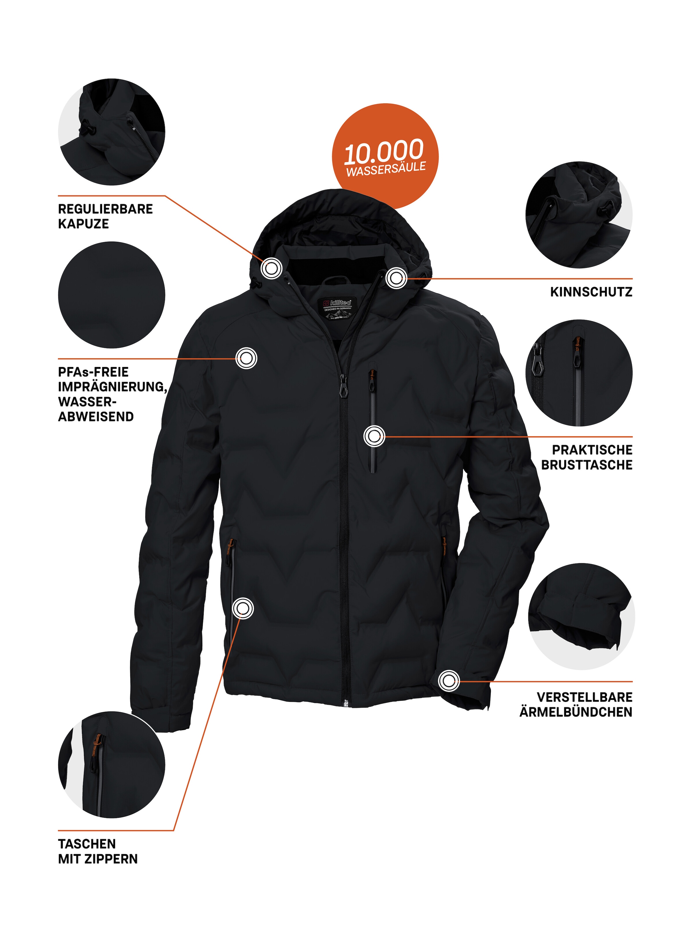 Killtec Steppjacke »KOW 60 MN QLTD JCKT« Wasser- und windabweisend, atmungsaktiv, verstellbare Kapuze