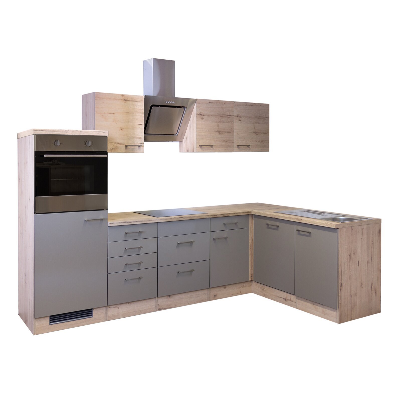 Winkelküche RIVA - Quarz-Cubanit-San Remo - mit E-Geräten - 280x170 cm