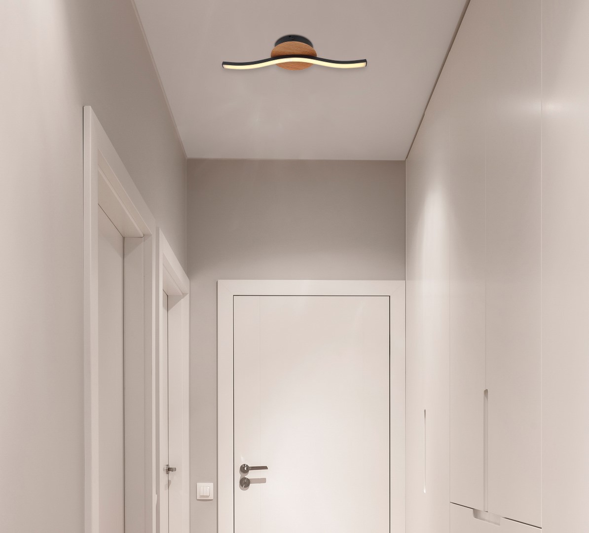LED-Deckenlampe - schwarz - Metall - Holzoptik - 51 cm