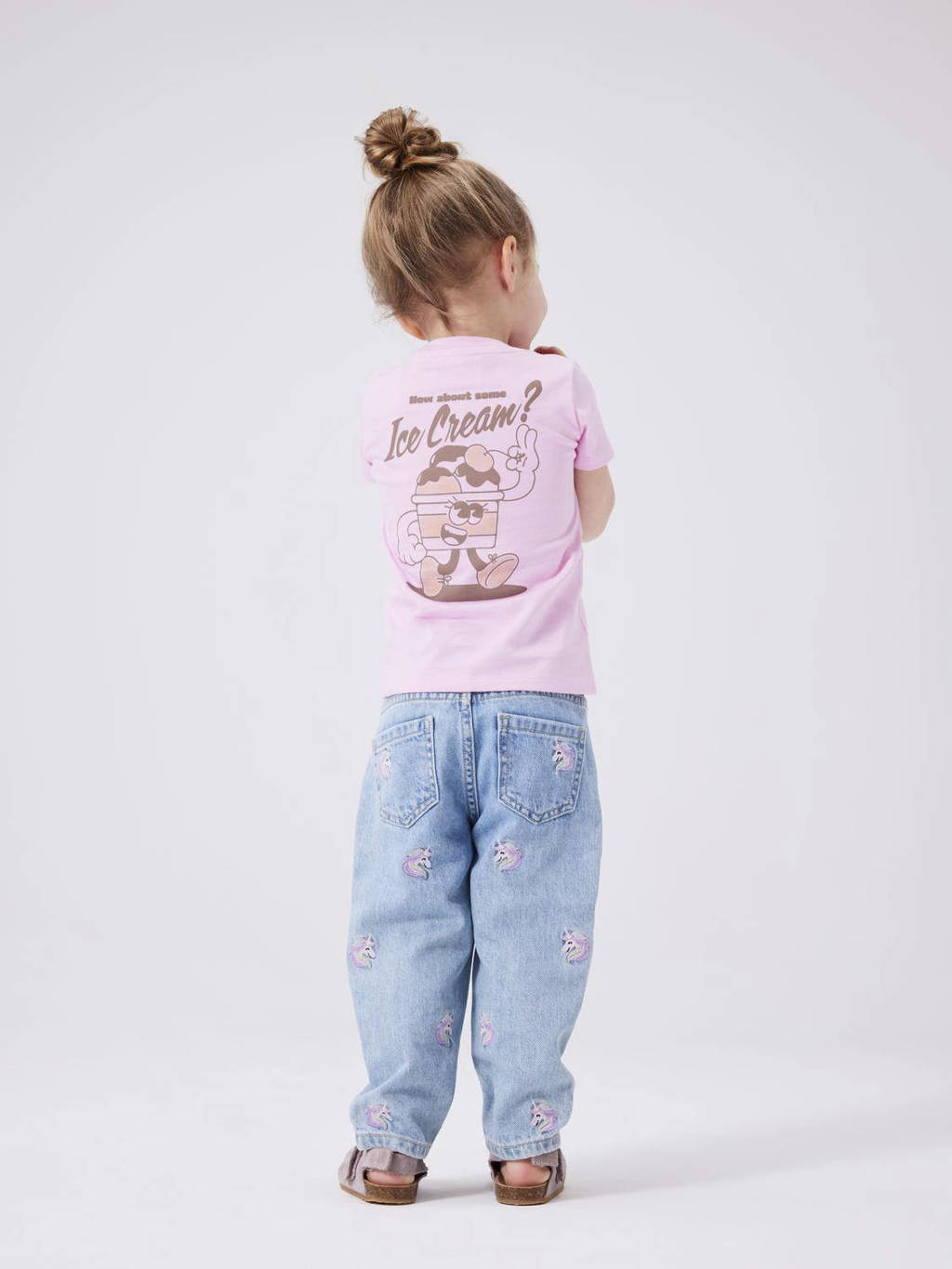 NAME IT loose fit jeans NMFBELLA met eenhoorns light blue denim