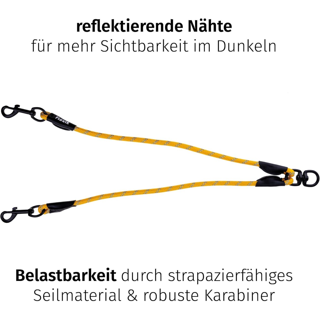 Floxik Tau Doppelleine für 2 Hunde - dehnbar und verhedderungsfrei orange M