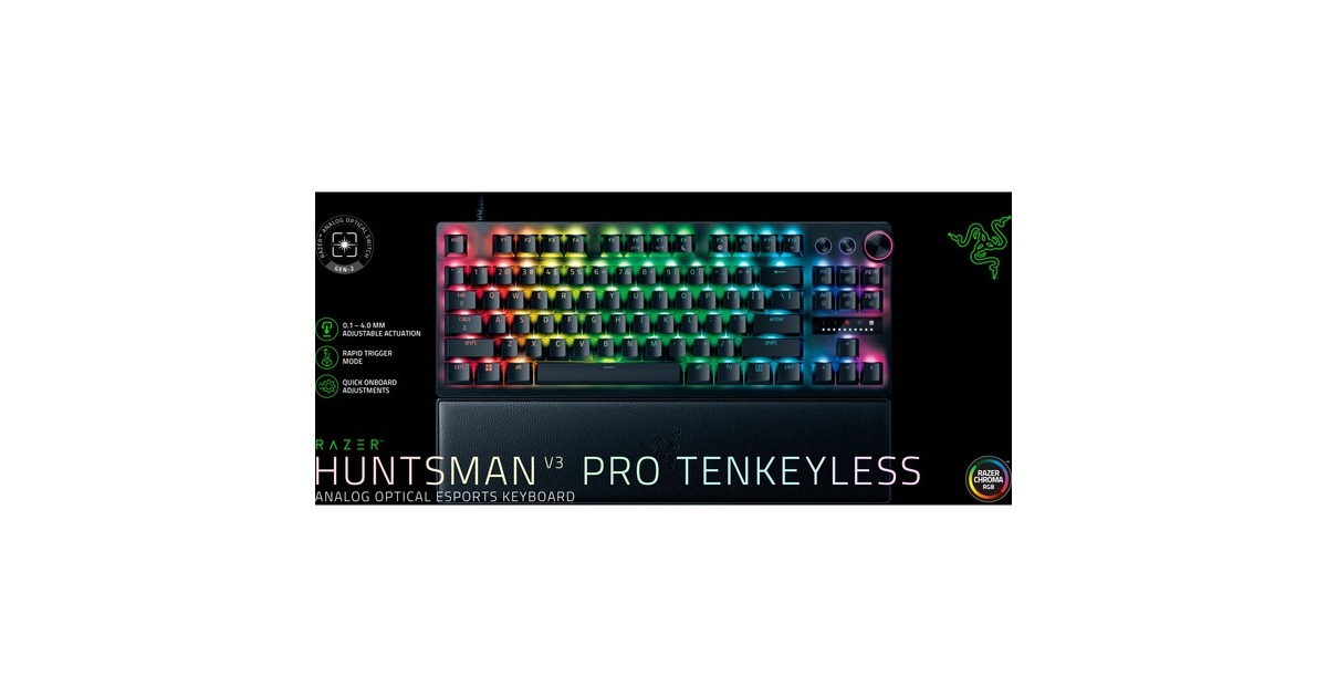 RazerHuntsman V3 Pro TKL, gaming toetsenbord  (Zwart, US lay-out, Razer Analog Optical Gen 2, RGB leds, TKL, PBT double-shot)