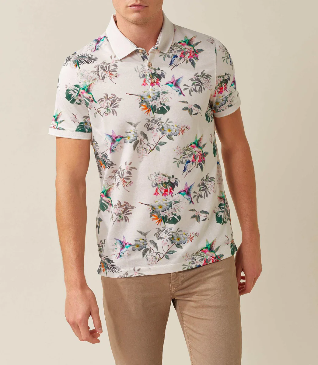 Polo beige motif tropical 