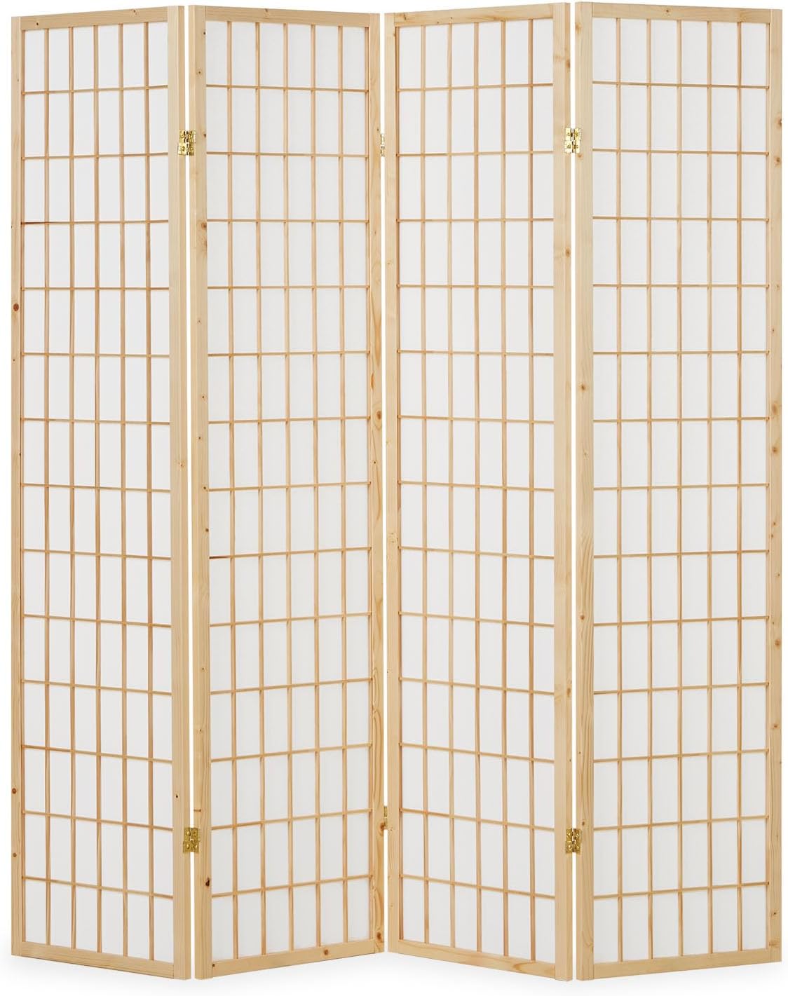 Homestyle4u 75, Paravent Raumteiler 4 teilig Holz Natur Sichtschutz Raumtrenner Reispapier Weiß Höhe 175 cm