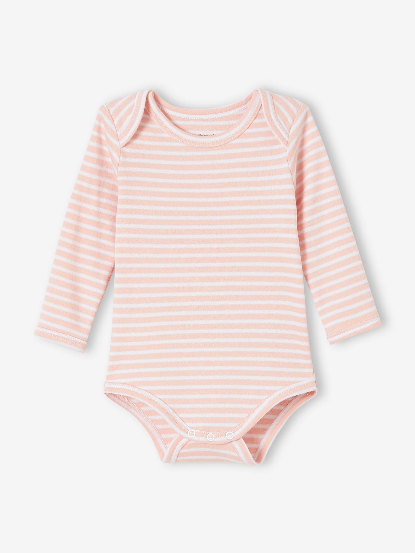 Conjunto de 5 bodies de manga comprida para bebês com cavas americanas, rosa claro bicolor/multicolorido